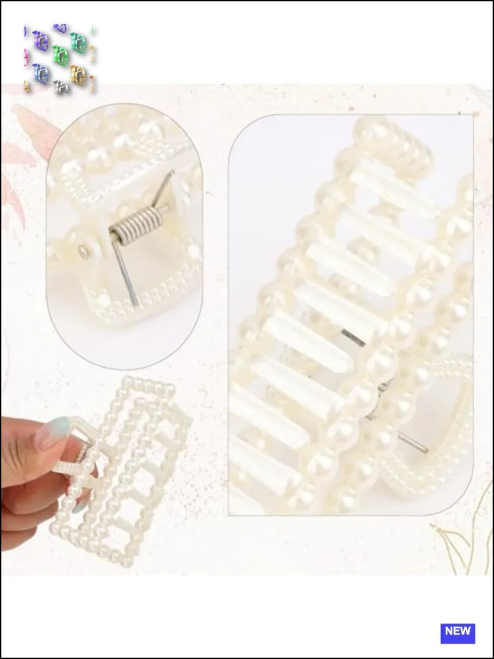 6 Pack Pearl Hair Claw Clips for Women - Non-Slip Strong Hold Bridesmaid Hair